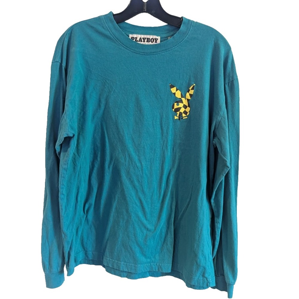 Playboy By PacSun Long Sleeve T-Shirt Mens Medium‎ Teal Green Bunny Heifner
